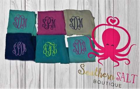 Comfort Colors Short Sleeve Pocket T - Monogram T-Shirt - Monogram Tee - southernsaltboutique