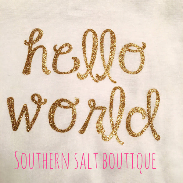 Hello World Newborn Baby Gown - Baby Onesie - Baby Gift - southernsaltboutique