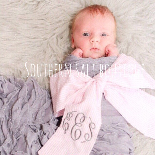 Monogrammed Newborn Sash - Baby Gift - Newborn Pics - southernsaltboutique