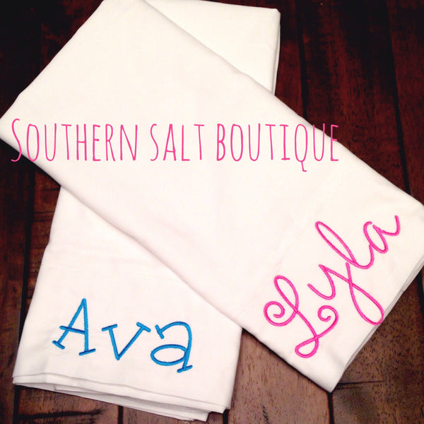 Monogrammed Pillow Case - you pick font and thread color - southernsaltboutique