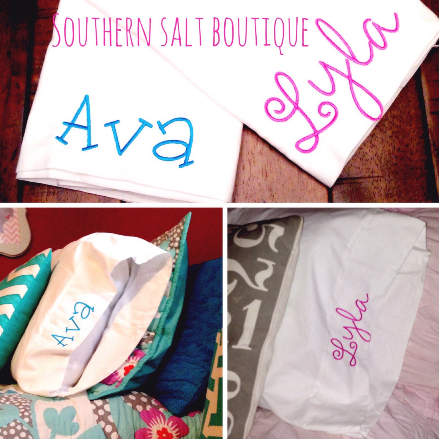 Monogrammed Pillow Case - you pick font and thread color - southernsaltboutique