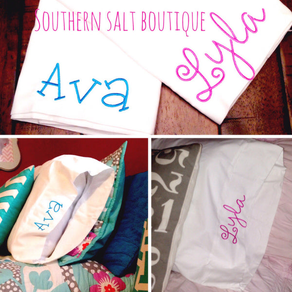 Monogrammed Pillow Case - you pick font and thread color - southernsaltboutique