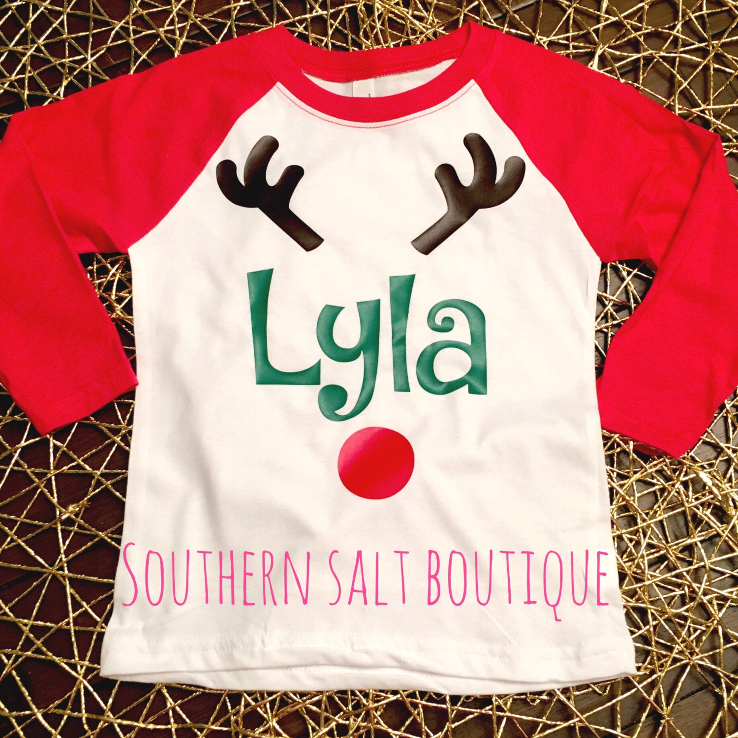 Youth Monogram Reindeer Tee - Youth Raglan Monogram Tee - Christmas Tee - Rudolph Shirt - southernsaltboutique