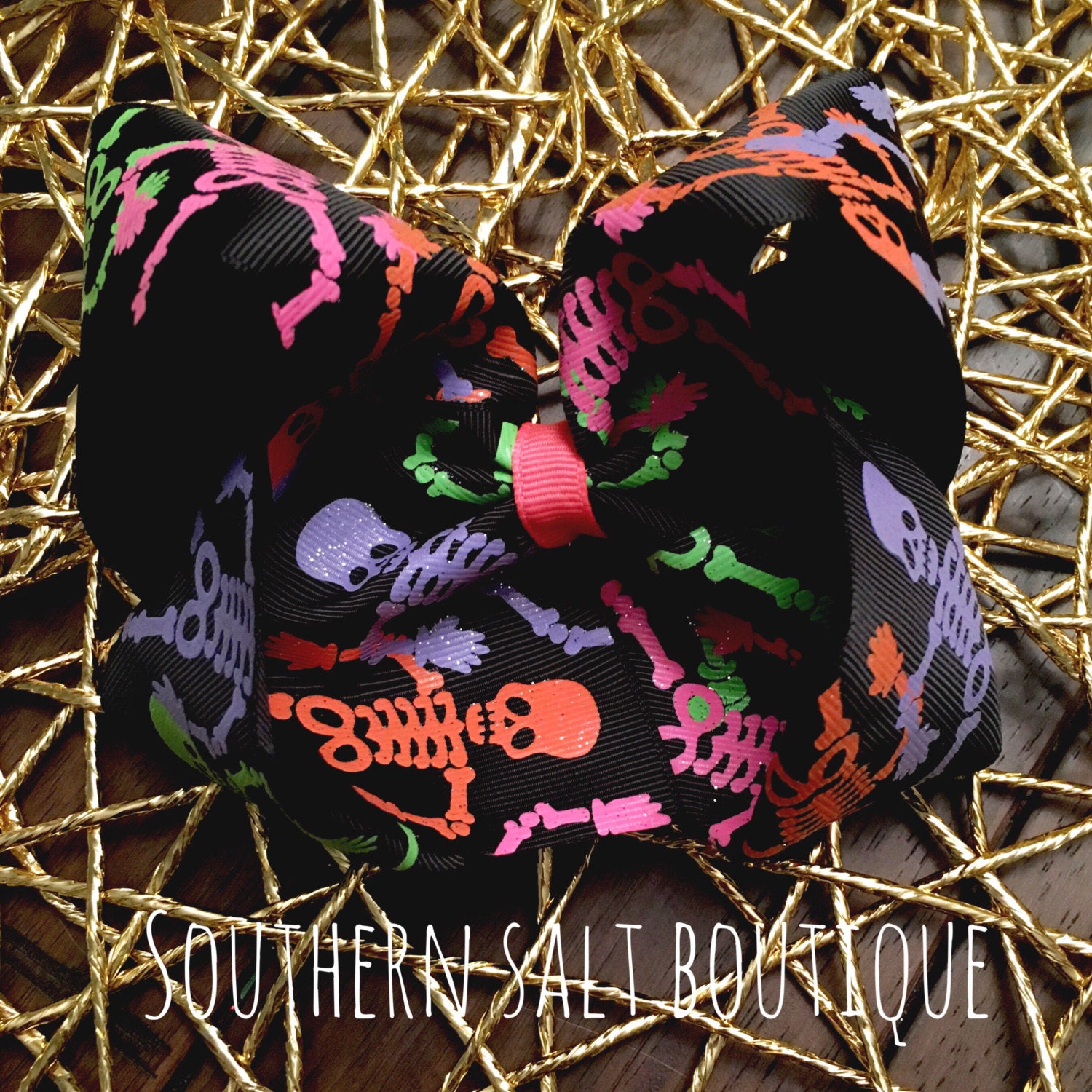 Large Skelton Bow - Halloween Bow - Large Bow - southernsaltboutique