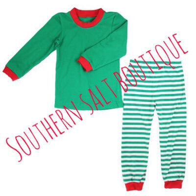 Christmas PJ's - Red or Green Stripe with name or monogram - southernsaltboutique