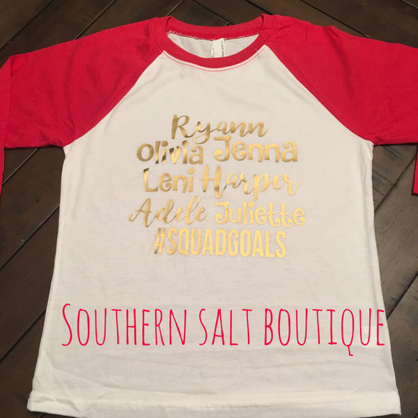 Squad Goals Friend Shirt Baseball Tee - Youth Raglan Monogram Tee - Girls Shirts - southernsaltboutique