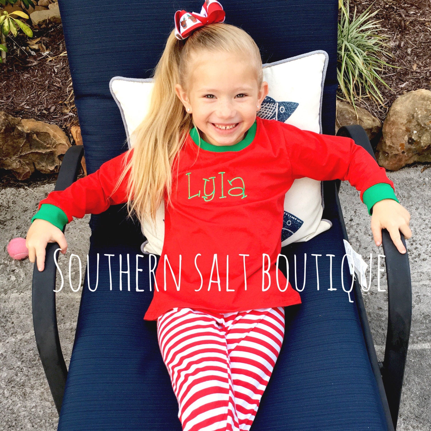 Christmas PJ's - Red or Green Stripe with name or monogram - southernsaltboutique