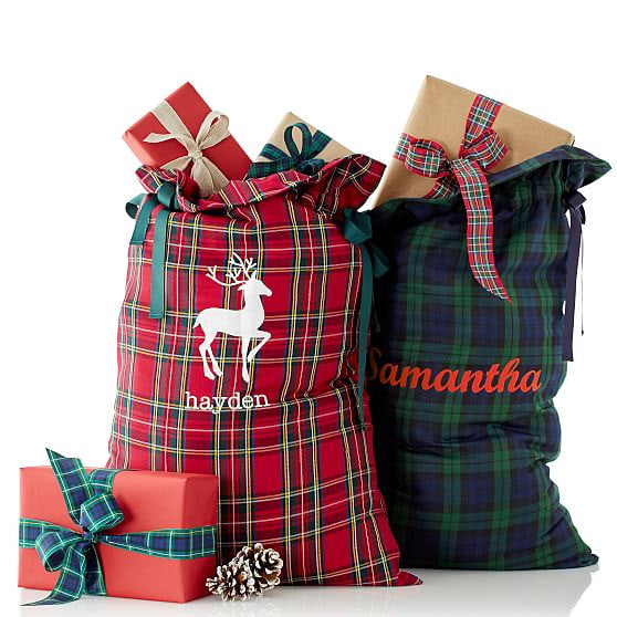 Plaid Gift Bag - Santa Sack - Christmas Bag - southernsaltboutique