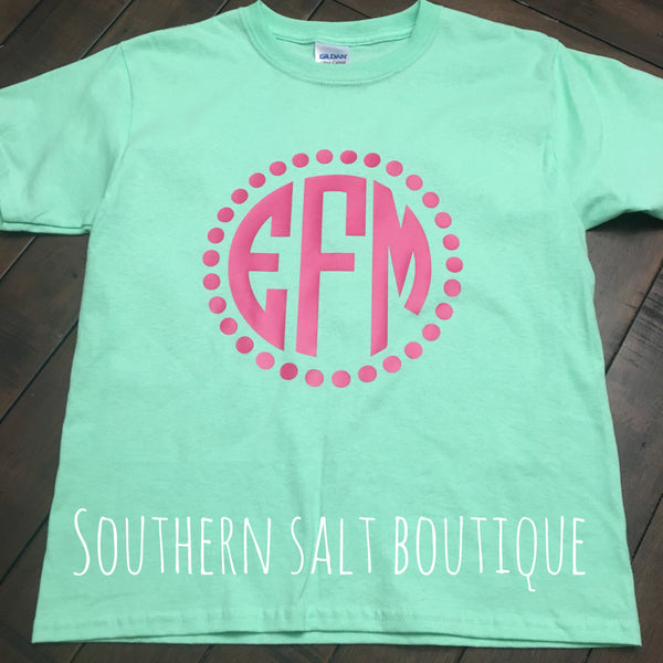 Youth Monogram T-Shirt - You Pick Shirt Color - You Pick Vinyl Color - southernsaltboutique