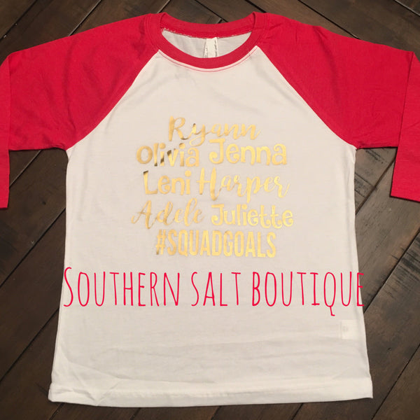 Squad Goals Friend Shirt Baseball Tee - Youth Raglan Monogram Tee - Girls Shirts - southernsaltboutique