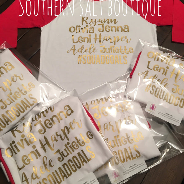 Squad Goals Friend Shirt Baseball Tee - Youth Raglan Monogram Tee - Girls Shirts - southernsaltboutique