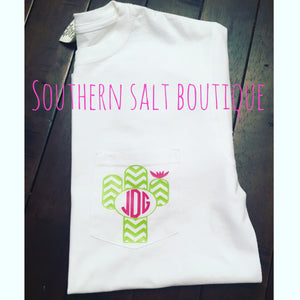 Comfort Colors Short Sleeve Pocket T - Monogram T-Shirt - Monogram Cactus Tee - southernsaltboutique