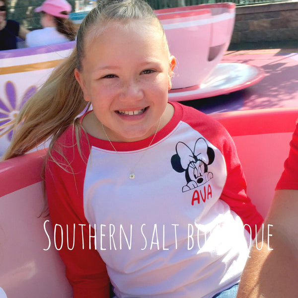 Youth Minnie Baseball Tee - Youth Raglan Tee - southernsaltboutique