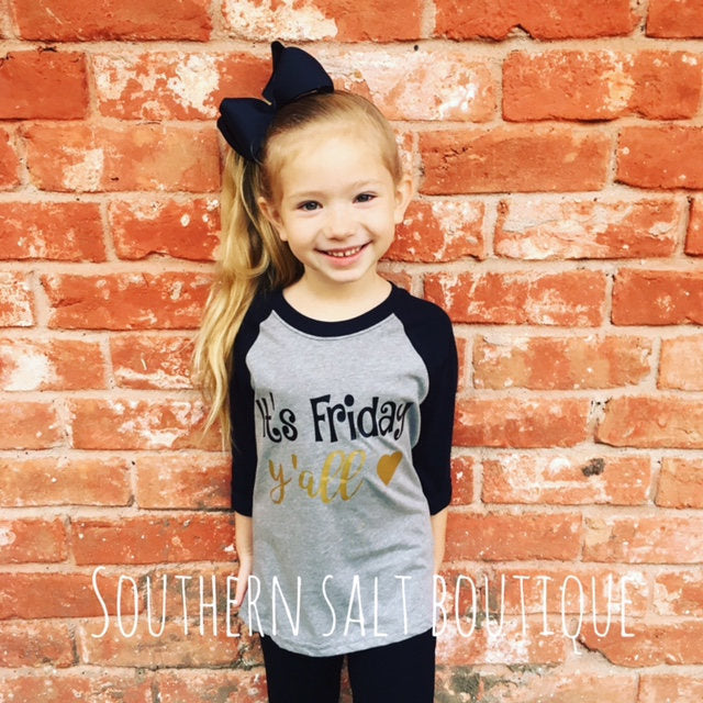 Youth It's Friday Y'all Baseball Tee - Youth Raglan Monogram Tee - southernsaltboutique