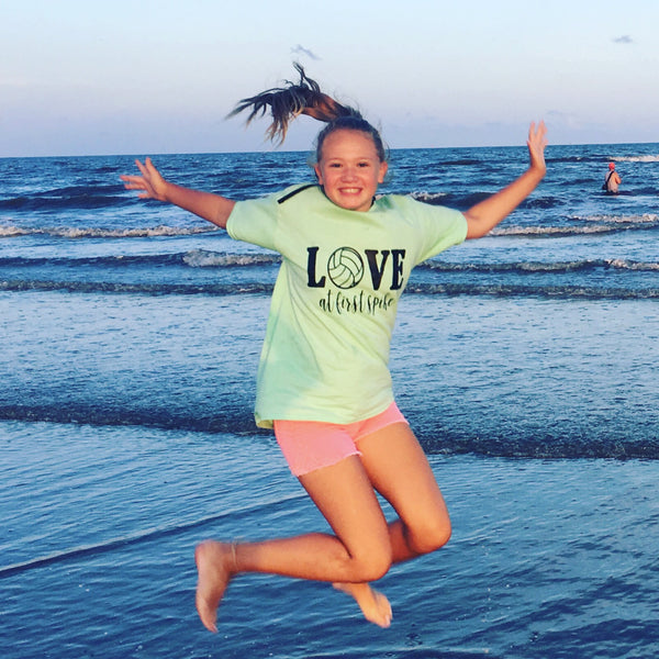Youth Love at First Spike Volleyball Tee - Sports T-Shirt - southernsaltboutique