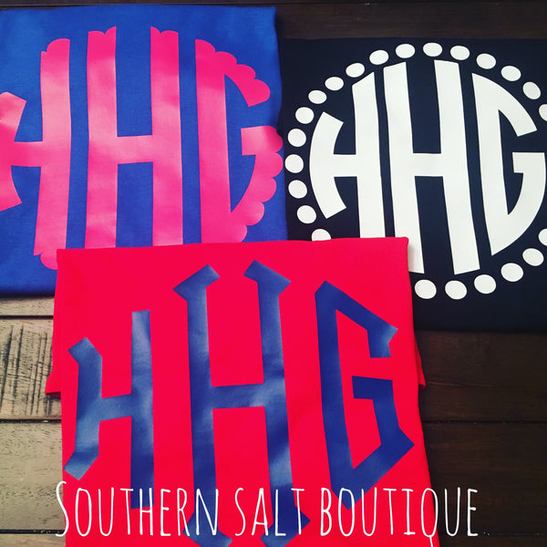 Youth Monogram T-Shirt - You Pick Shirt Color - You Pick Vinyl Color - southernsaltboutique