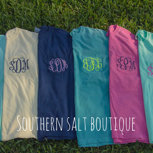 Comfort Colors Short Sleeve Pocket T - Monogram T-Shirt - Monogram Tee - southernsaltboutique