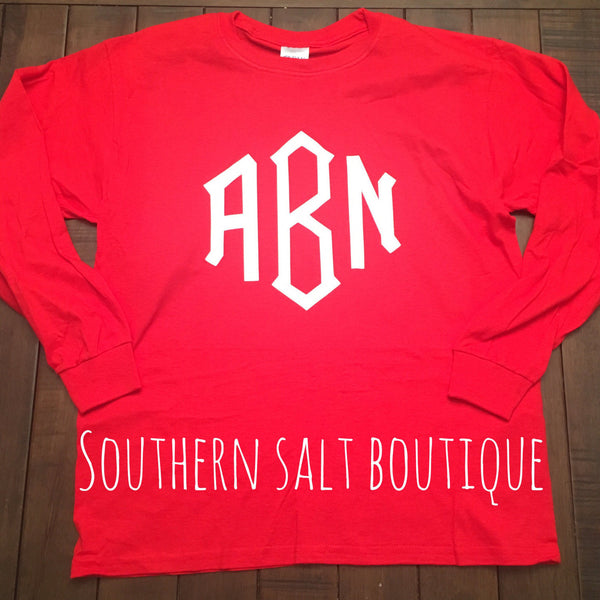 Long Sleeve Monogram T Shirt - Monogram Tee - Youth Monogram - southernsaltboutique
