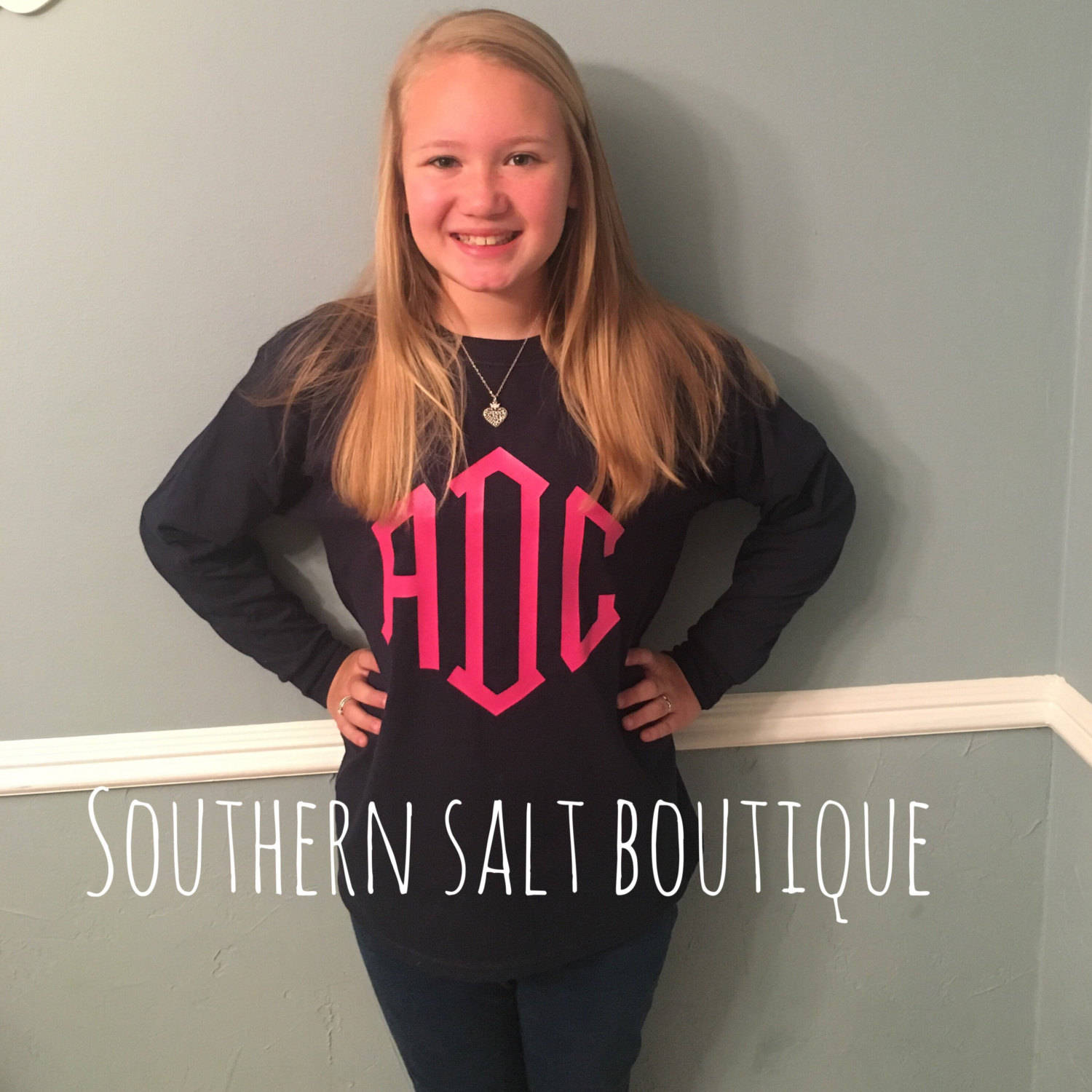 Long Sleeve Monogram T Shirt - Monogram Tee - Youth Monogram - southernsaltboutique
