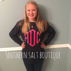 Long Sleeve Monogram T Shirt - Monogram Tee - Youth Monogram - southernsaltboutique