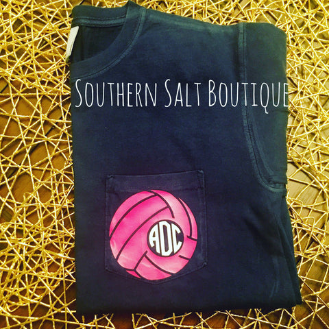 Comfort Colors Short Sleeve Pocket T - Monogram T-Shirt - Monogram Volleyball Tee - southernsaltboutique