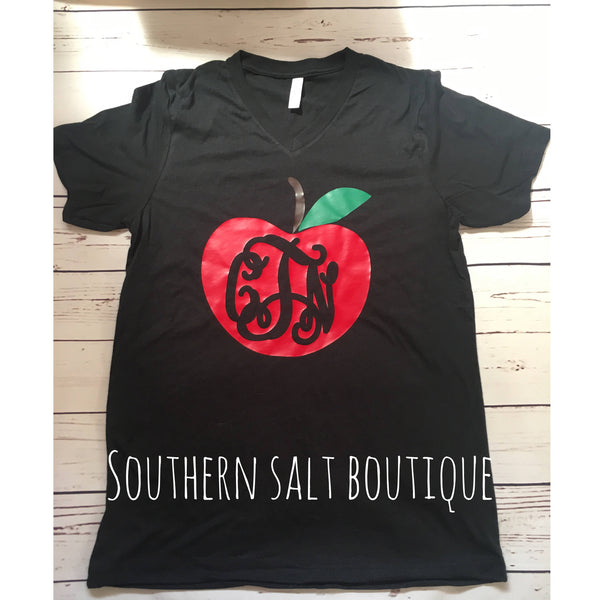 Teacher Apple Shirt - Apple Monogram Shirt - southernsaltboutique