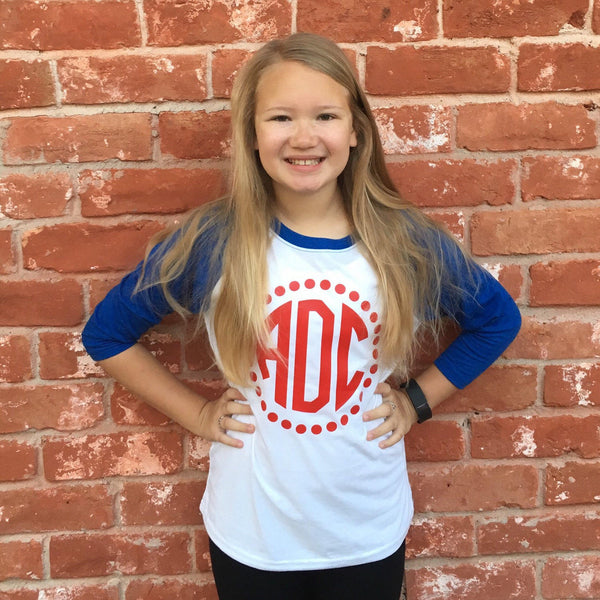 Youth Monogram Baseball Tee - Youth Raglan Monogram Tee - southernsaltboutique
