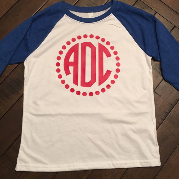 Youth Monogram Baseball Tee - Youth Raglan Monogram Tee - southernsaltboutique